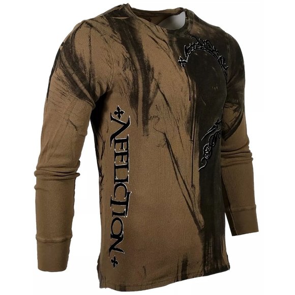 AFFLICTION Men's Thermal Shirt DARK NIGHT Biker Sk - Picture 4 of 10